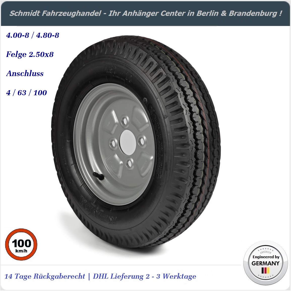 DDR Anhänger Ersatzrad 4.00-8 / 4.80 - 8 6PR 71M auf Felge 2.50x8 DDR Anhänger Ersatzrad 4.00-8 / 4.80 - 8 6PR 71M auf Felge 2.50x8