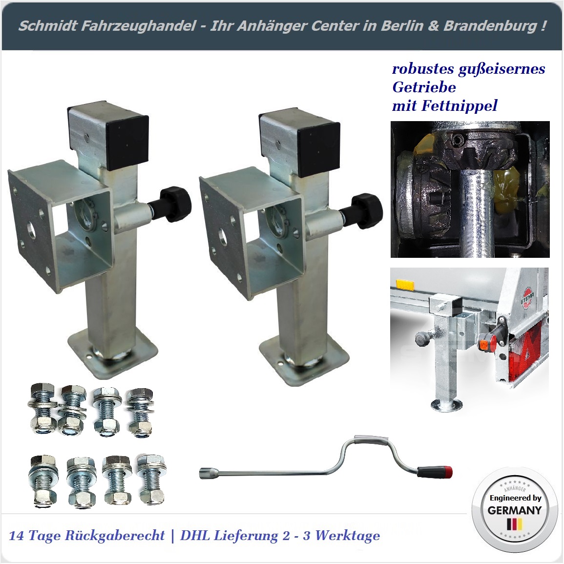 1 Paar Stützfuß / Abstellstütze / Heckstütze / Kurbelstütze mit Flanch & Kurbel 1 Paar Stützfuß / Abstellstütze / Heckstütze / Kurbelstütze mit Flanch & Kurbel