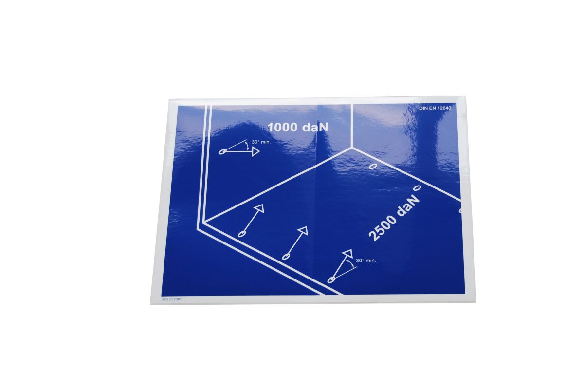 Aufkleber Zurrpunkte, 160 x 210 mm, 2500 daN Folie selbstklebend Aufkleber Zurrpunkte, 160 x 210 mm, 2500 daN Folie selbstklebend