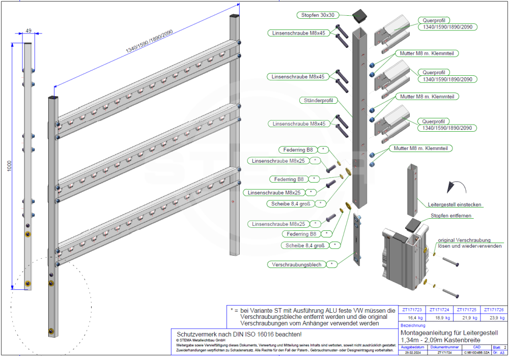 Leitergestell ST/SH 1,34m Kastenbreite