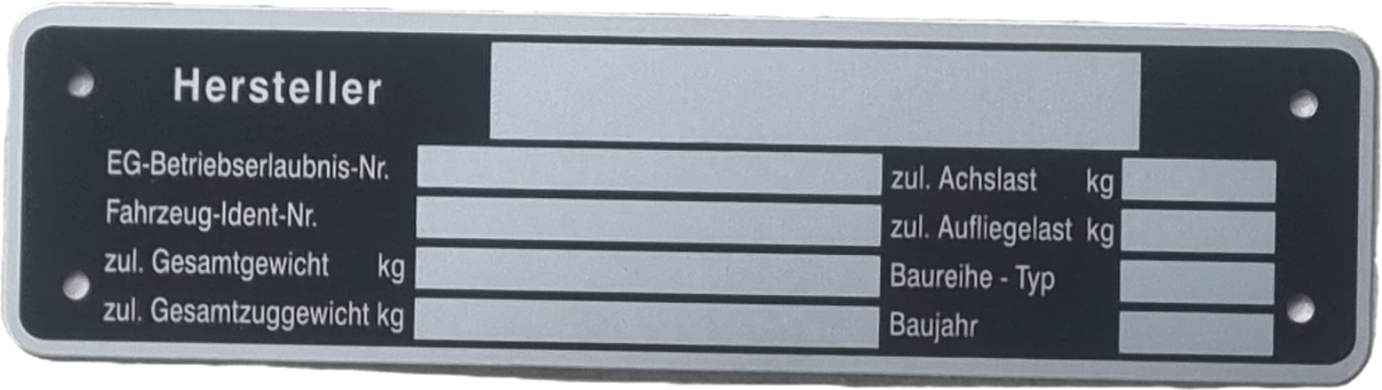 Typenschild 9 Felder 38 x 148 x 0,5 mm, Bohrungen Ø 3,6 mm