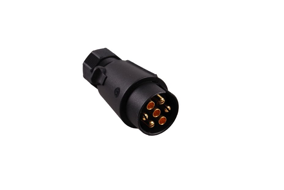 ASPÖCK Stecker, 7-polig, aufklappbar m. Flachsteckanschluss, Tülle 2-fach, Kunststoff ASPÖCK Stecker, 7-polig, aufklappbar m. Flachsteckanschluss, Tülle 2-fach, Kunststoff