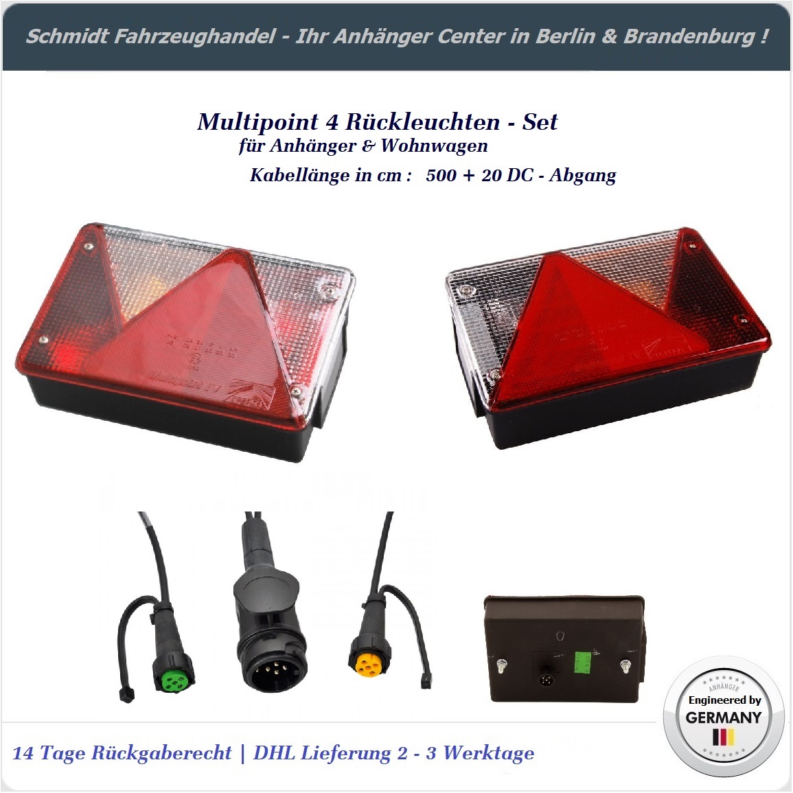 ASPÖCK Multipoint 4 Leuchten - Set mit 5 m Kabel 13 - polig + 0,2 DC - Abgang ASPÖCK Multipoint 4 Leuchten - Set mit 5 m Kabel 13 - polig + 0,2 DC - Abgang