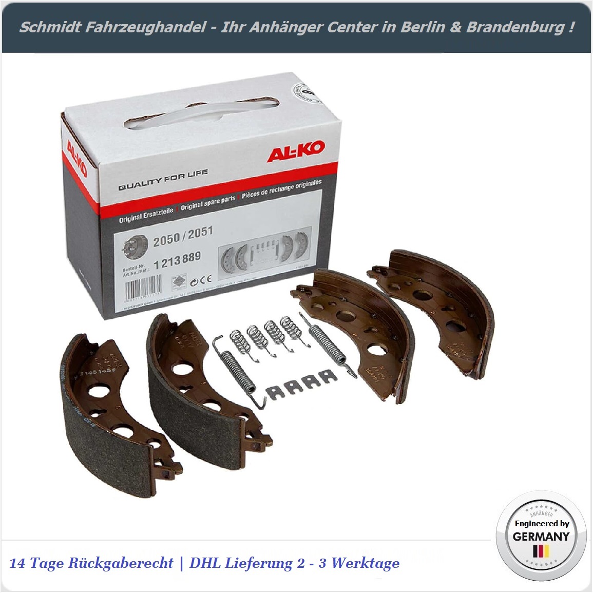 Original AL-KO Bremsbackensatz 1213889 für Radbremse 200x50 RB 2050/51