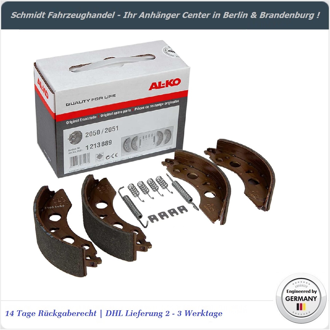 Original AL-KO Bremsbackensatz 1213889 für Radbremse 200x50 RB 2050/51 Original AL-KO Bremsbackensatz 1213889 für Radbremse 200x50 RB 2050/51