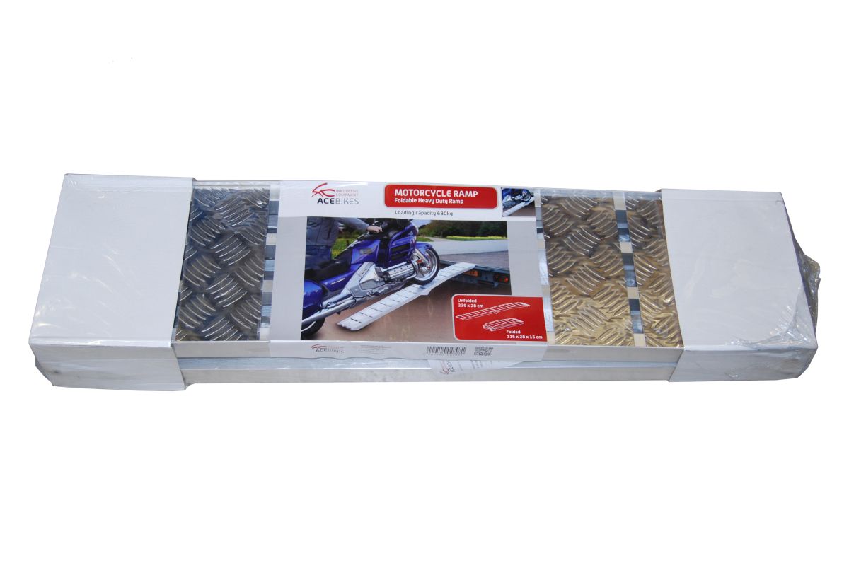 ACEBIKES Motorrad-Auffahrrampe, 285 x 2230 mm 680 kg, klappbar, m. Auflagerprofil, Aluminium ACEBIKES Motorrad-Auffahrrampe, 285 x 2230 mm 680 kg, klappbar, m. Auflagerprofil, Aluminium