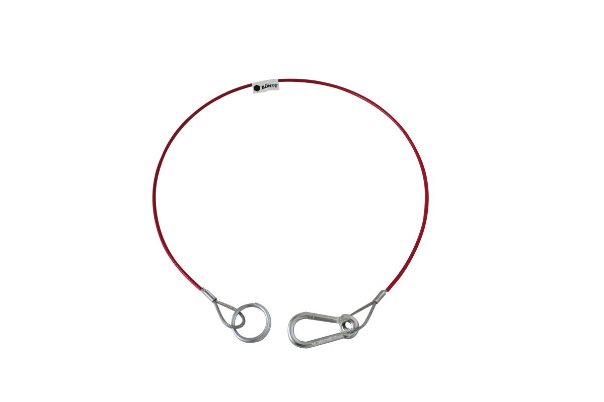 BÜNTE Abreißseil, 1000 mm, m. Karabinerhaken/Ring rot, PVC-ummantelt, (DIN 5299)